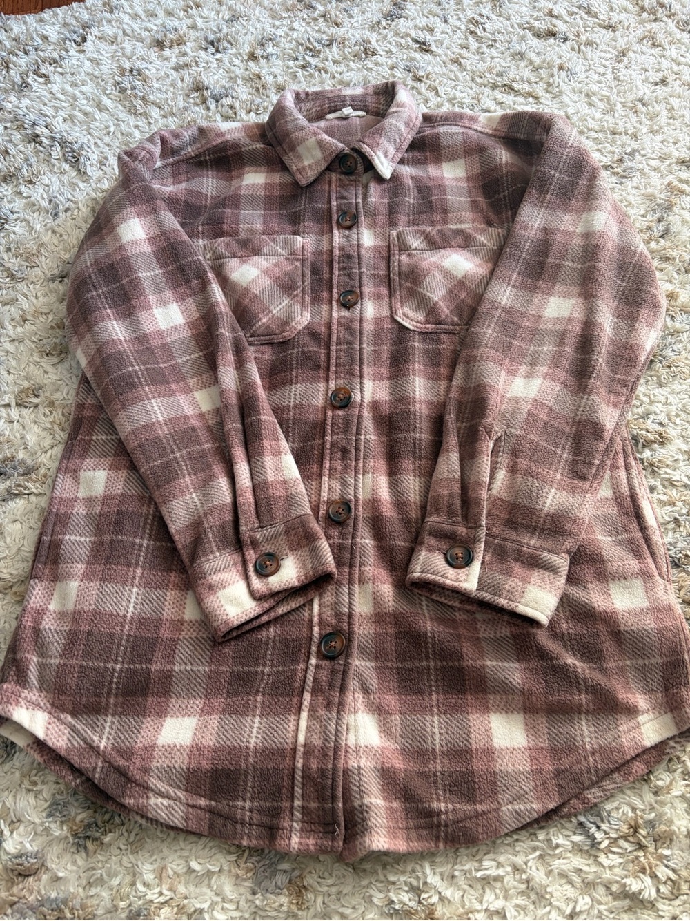 Maurices Mauve and Cream Plaid Button-Down Shirt Jacket*